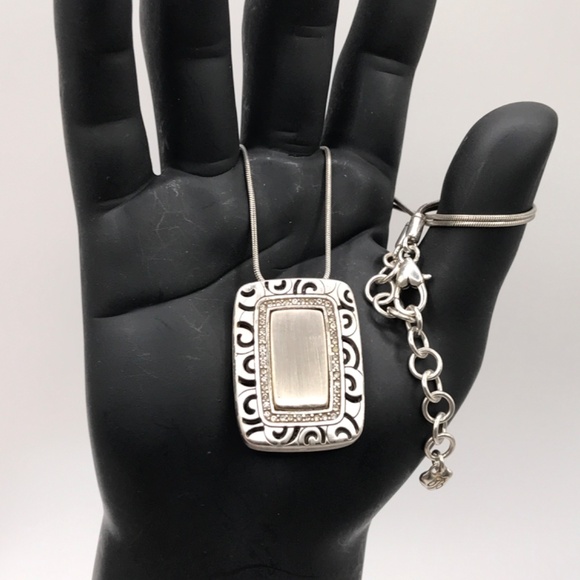 Brighton Pendant Necklace Satin Brushed Rhythms Silver Plate Reversible 17-18.5" - Picture 5 of 13